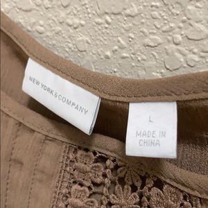 Off the shoulder tan with “lace” detail blouse